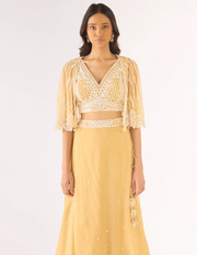 Gold Georgette Embroidered Lehenga Set